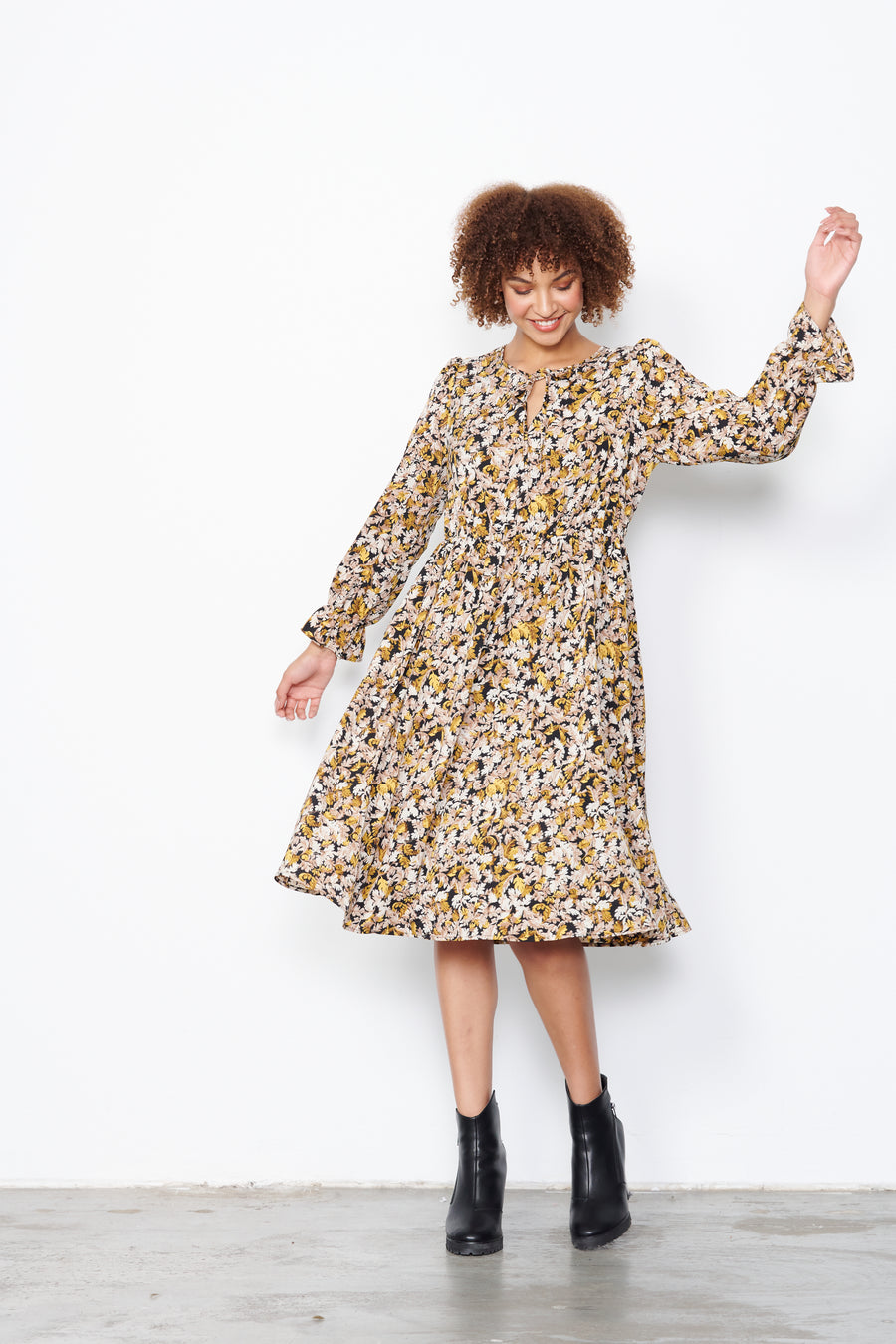 CAJU | Autumn Print Tie Neck Dress