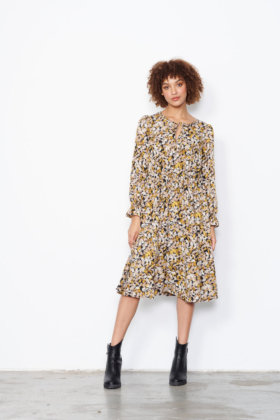 CAJU | Autumn Print Tie Neck Dress